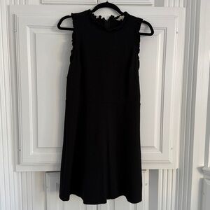 LOFT Ruffle Trim Black Stretch Shift Dress SHIPS FREE!
